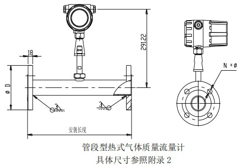 數(shù)顯氣體質量流量計管道式結構圖